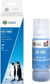 Чернила G&G GG-108C C13T09C24A голубой70мл для Epson Ecotank L8050/L18050 - купить недорого с доставкой в интернет-магазине