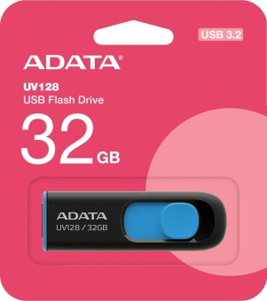 Флеш Диск A-Data 32GB DashDrive UV128 AUV128-32G-RBE USB3.0 черный/синий - купить недорого с доставкой в интернет-магазине