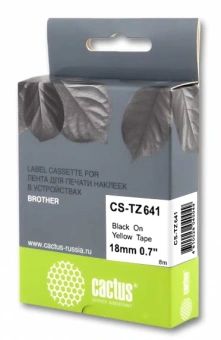 Картридж ленточный Cactus CS-TZ641 TZe-641 черный на желтом 18x8 для Brother 1010/1280/1280VP/2700VP - купить недорого с доставкой в интернет-магазине