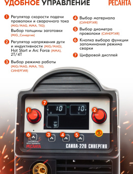 Сварочный аппарат Ресанта САИПА-220 Синергия ММА DC/MIG-MAG/FCAW/TIG 9.2кВт - купить недорого с доставкой в интернет-магазине