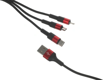 Кабель Hoco X26 Xpress one 80282 USB (m)-Lightning (m)/USB Type-C (m)/micro USB (m) 1м черный/красный - купить недорого с доставкой в интернет-магазине