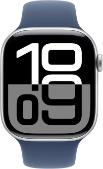 Смарт-часы Apple Watch Series 10 A2999 46мм 2.1" OLED корп.серебристый Sport Band рем.синий разм.брасл.:140-190мм (MWWL3LW/A) - купить недорого с доставкой в интернет-магазине