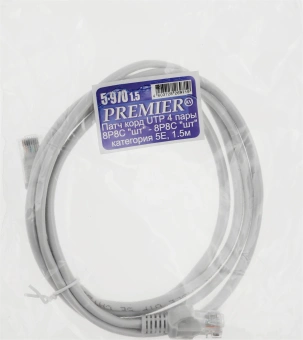 Патч-корд Premier 5-970 1Гбит/с UTP 4 пары cat.5E CCA molded 1.5м серый RJ-45 (m)-RJ-45 (m) - купить недорого с доставкой в интернет-магазине