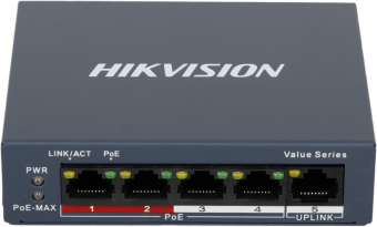 Коммутатор Hikvision DS-3E0105P-E/M(B) 4x100Мбит/с 4PoE+ 35W неуправляемый - купить недорого с доставкой в интернет-магазине
