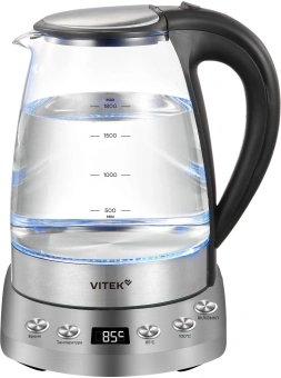 Чайник электрический Vitek VT-WK1075 1.7л. 1800Вт серебристый/черный корпус: металл/пластик - купить недорого с доставкой в интернет-магазине
