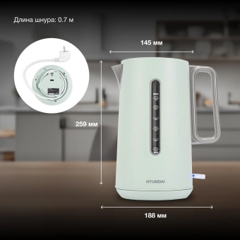 Чайник электрический Hyundai HYK-S9999 1.7л. 2200Вт светло-зеленый/серебристый корпус: металл - купить недорого с доставкой в интернет-магазине