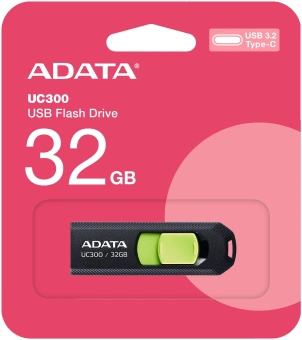 Флеш Диск A-Data 32GB Type-C UC300 ACHO-UC300-32G-RBK/GN USB3.2 черный/зеленый - купить недорого с доставкой в интернет-магазине