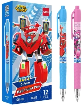 Ручка шариков. автоматическая Deli Super Wings (EQ61-BL) ассорти d=0.7мм син. черн. 1стерж. пулевидный пиш. наконечник кругл. резин. манжета чернила пониженной вязкости - купить недорого с доставкой в интернет-магазине