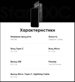 Мобильный аккумулятор Itel Super Slim Star100C 10000mAh 2.1A черный - купить недорого с доставкой в интернет-магазине