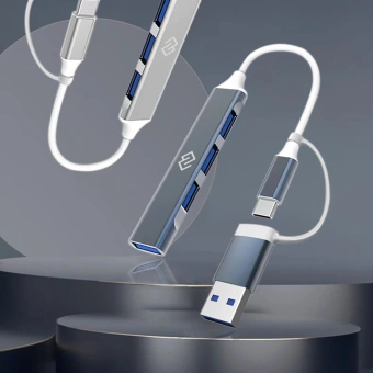 Разветвитель USB-C + USB-A Digma DHUB-4USB-AC-3.0 4порт. серебристый - купить недорого с доставкой в интернет-магазине