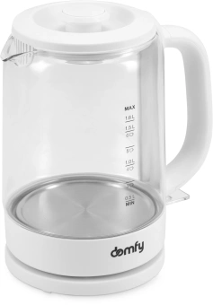 Чайник электрический Domfy DSW-EK304 1.6л. 2200Вт белый корпус: стекло/пластик - купить недорого с доставкой в интернет-магазине