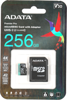 Флеш карта microSDHC 256Gb Class10 A-Data AUSDX256GUI3V30SA2-RA1 Premier Pro + adapter - купить недорого с доставкой в интернет-магазине