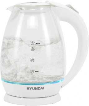 Чайник электрический Hyundai HYK-G2409 1.7л. 2200Вт белый/серебристый корпус: стекло/пластик - купить недорого с доставкой в интернет-магазине