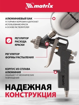 Краскораспылитель Matrix 57314 230л/мин соп.:1.8мм бак:0.6л серебристый - купить недорого с доставкой в интернет-магазине