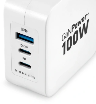 Сетевое зар./устр. Digma Pro DPW10B 100W 5A (PD+QC) 2хUSB-C/USB-A универсальное белый (DPW1B0G012WH) - купить недорого с доставкой в интернет-магазине