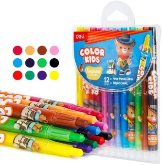 Восковые мелки Deli EC223-12 Color Kids кругл. с поворотным механизмом 12цв. (12шт) дл.165мм д.10мм блист.европод. - купить недорого с доставкой в интернет-магазине