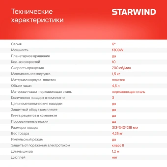 Миксер планетарный Starwind SPM6164 1300Вт бежевый - купить недорого с доставкой в интернет-магазине