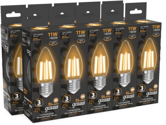 Лампа филам. Gauss Filament 11Вт цок.:E27 свеча 220B св.свеч.бел.теп. (упак.:10шт) (103802111) - купить недорого с доставкой в интернет-магазине