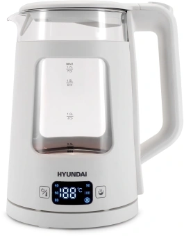 Чайник электрический Hyundai HYK-G9407 1.7л. 2200Вт белый корпус: стекло - купить недорого с доставкой в интернет-магазине