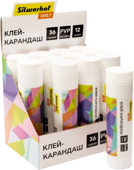 Клей-карандаш Silwerhof Daily 36гр ПВП дисплей картонный - цена, купить или заказать с доставкой в интернет-магазине Клей-карандаш Silwerhof Daily 36гр ПВП дисплей картонный - купить недорого с доставкой в интернет-магазине