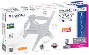 Кронштейн для телевизора Kromax ATLANTIS-45 белый 22"-65" макс.45кг настенный поворот и наклон - купить недорого с доставкой в интернет-магазине