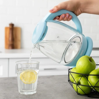 Чайник электрический Kitfort КТ-640-1 1.7л. 2200Вт голубой корпус: стекло/пластик - купить недорого с доставкой в интернет-магазине