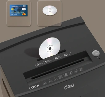 Шредер Deli Laro-H ET098 серый (секр.P-7) фрагменты 8лист. 30лтр. скрепки скобы пл.карты CD - купить недорого с доставкой в интернет-магазине