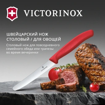 Нож кухонный Victorinox Swiss Classic (6.7831.C1) стальной столовый для овощей лезв.110мм серрейт. заточка красный - купить недорого с доставкой в интернет-магазине
