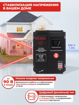 Стабилизатор напряжения Ресанта СПН-3600 однофазный черный (63/6/25) - купить недорого с доставкой в интернет-магазине