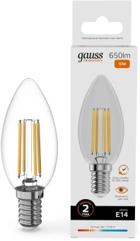 Лампа филам. Gauss Filament 10Вт цок.:E14 свеча св.свеч.бел.теп. (упак.:10шт) (32110) - купить недорого с доставкой в интернет-магазине