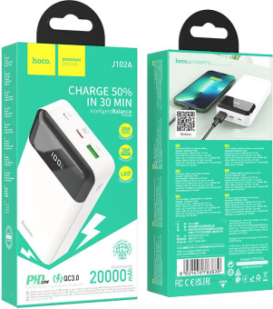 Мобильный аккумулятор Hoco J102A Cool figure 20000mAh QC/PD 20W 5A USB-A/USB-C белый (J102A COOL FIGURE WHITE) - купить недорого с доставкой в интернет-магазине