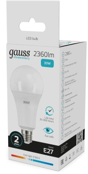 Лампа светодиодная Gauss Globe Elementary 30Вт цок.:E27 груша 220B св.свеч.бел.нейт. А67 (упак.:10шт) (73229) - купить недорого с доставкой в интернет-магазине