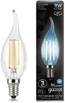 Лампа светодиодная Gauss Filament 9Вт цок.:E14 свеча 220B св.свеч.бел.нейт. CF35 (упак.:1шт) (104801209) - купить недорого с доставкой в интернет-магазине