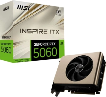 Видеокарта MSI PCI-E 5.0 RTX 5060 8G INSPIRE ITX OC NVIDIA GeForce RTX 5060 8Gb 128bit GDDR7 2527/28000 HDMIx1 DPx3 HDCP Ret - купить недорого с доставкой в интернет-магазине