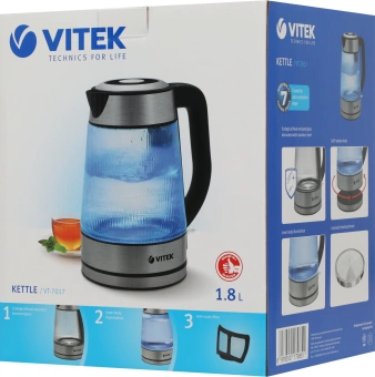 Чайник электрический Vitek VT-7017 1.8л. 2200Вт прозрачный корпус: стекло - цена, купить или заказать с доставкой в интернет-магазине Чайник электрический Vitek VT-7017 1.8л. 2200Вт прозрачный корпус: стекло - купить недорого с доставкой в интернет-магазине