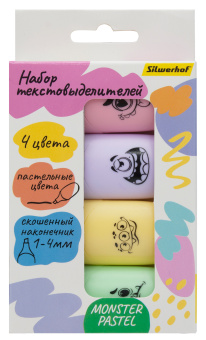 Набор текстовыделителей Silwerhof Monster Pastel 1-4мм 4цв. коробка с европодвесом - цена, купить или заказать с доставкой в интернет-магазине Набор текстовыделителей Silwerhof Monster Pastel 1-4мм 4цв. коробка с европодвесом - купить недорого с доставкой в интернет-магазине