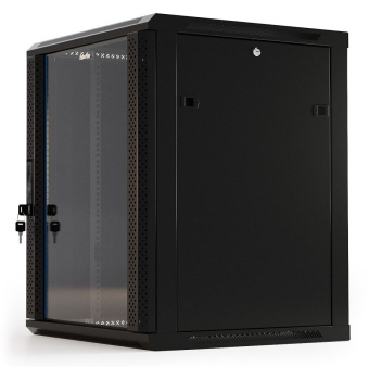 Шкаф коммутационный Hyperline (TWB-1266-GP-RAL9004) настенный 12U 600x600мм пер.дв.стекл 2 бок.пан. 60кг черный IP20 сталь - купить недорого с доставкой в интернет-магазине