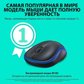 Мышь Logitech M185 черный/синий оптическая (1000dpi) беспроводная USB1.1 для ноутбука (2but) - купить недорого с доставкой в интернет-магазине