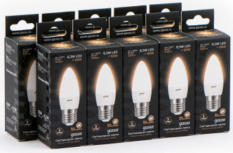 Лампа светодиодная Gauss 7Вт цок.:E27 свеча 220B 3000K св.свеч.бел.теп. (упак.:10шт) (103102107) - купить недорого с доставкой в интернет-магазине