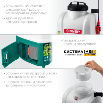 Опрыскиватель Зубр Мастер ОПЛ-10 аккум. наплеч. 10л зеленый/белый (ОПЛ-10) - купить недорого с доставкой в интернет-магазине