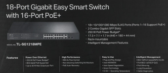 Коммутатор TP-Link TL-SG1218MPE (L2) 18x1Гбит/с 2xКомбо(1000BASE-T/SFP) 16PoE+ 192W управляемый - купить недорого с доставкой в интернет-магазине