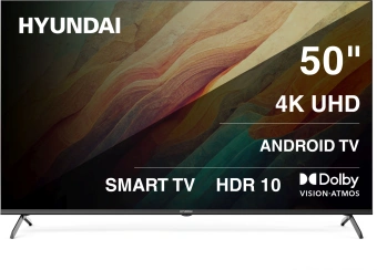 Телевизор LED Hyundai 50" H-LED50BU7009 Android TV Frameless черный 4K Ultra HD 60Hz MEMC DVB-T DVB-T2 DVB-C DVB-S DVB-S2 USB WiFi Smart TV - купить недорого с доставкой в интернет-магазине