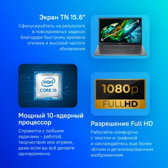 Ноутбук Acer Aspire 5 A515-58P-55K7 Core i5 1335U 8Gb SSD512Gb Intel Iris Xe graphics 15.6" TN FHD (1920x1080) без ОС silver WiFi BT Cam (NX.KHJER.004) - купить недорого с доставкой в интернет-магазине