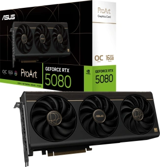 Видеокарта Asus PCI-E 5.0 PROART-RTX5080-O16G NVIDIA GeForce RTX 5080 16Gb 256bit GDDR7 2700/30000 HDMIx1 DPx3 HDCP Ret - купить недорого с доставкой в интернет-магазине