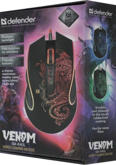 Мышь Defender Venom GM-640L черный оптическая 7200dpi USB 7but (52640) - купить недорого с доставкой в интернет-магазине