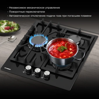 Газовая варочная поверхность Hyundai HHG 4333 BG черный - купить недорого с доставкой в интернет-магазине