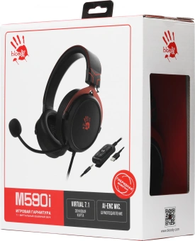Наушники с микрофоном A4Tech Bloody M590i красный/черный 1м мониторные USB оголовье (M590I SPORTS RED) - купить недорого с доставкой в интернет-магазине