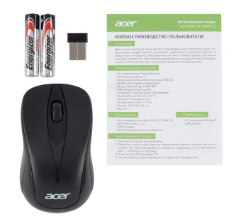 Мышь Acer OMR131 черный оптическая (1000dpi) беспроводная USB для ноутбука (2but) - купить недорого с доставкой в интернет-магазине