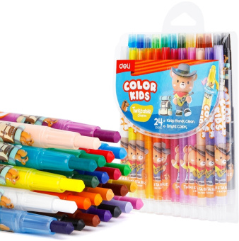 Восковые мелки Deli EC223-24 Color Kids кругл. с поворотным механизмом 24цв. дл.165мм д.10мм блист.европод. - купить недорого с доставкой в интернет-магазине