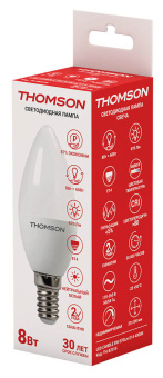 Лампа светодиодная Thomson Candle TH-B2016 8Вт цок.:E14 свеча 220B 4000K св.свеч.бел.нейт. C (упак.:1шт) - купить недорого с доставкой в интернет-магазине